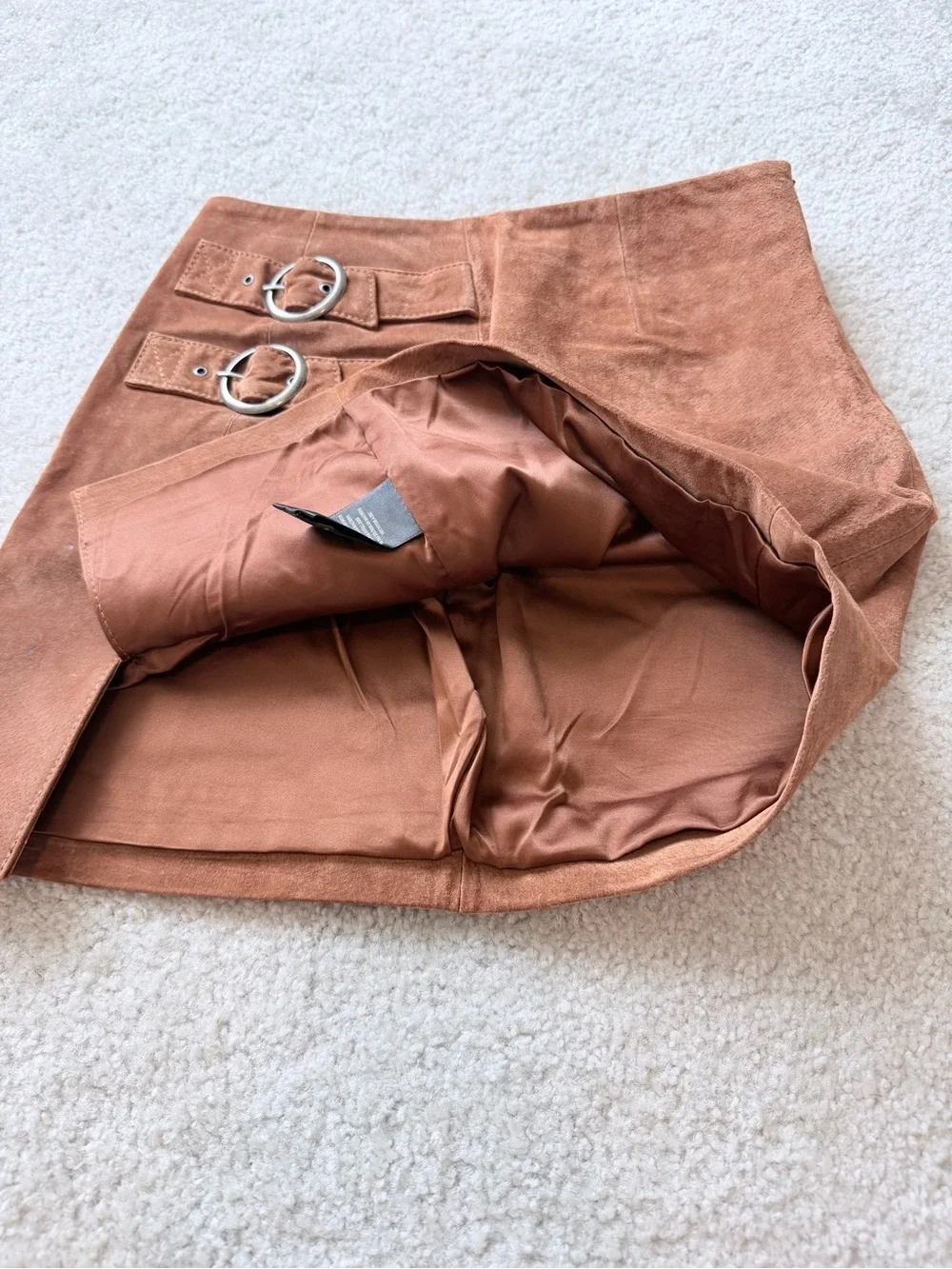 BlankNYC El Dorado Double Buckle Suede Leather Mini Skirt Size 26 Boho Western